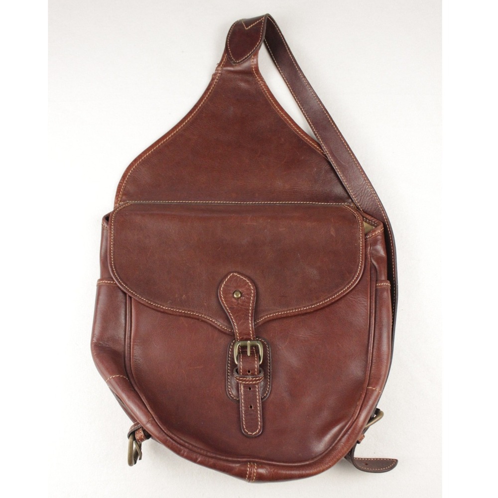 Levenger Brown Leather Sling Backpack Vintage Day One‎ Shoulder Saddle Bag